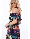 Rochie florala legata la gat, neagra MP60447 - Magazin online - Boutique